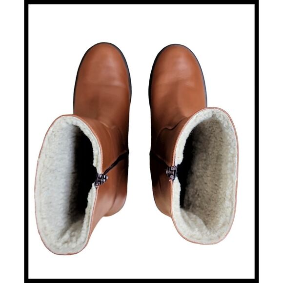 NEW LAMICA Leather Mid Calf Boots Sherpa Lined Zipper Lug Sole Orange Brown 39 - Picture 5 of 13